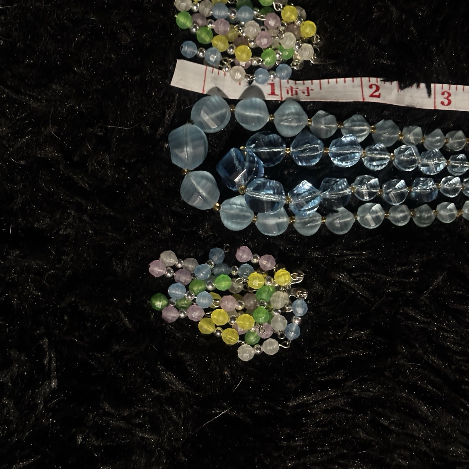 Vtg West Germany Blue Glass Bead Necklace And Multi Colored Clip On Earrings Set