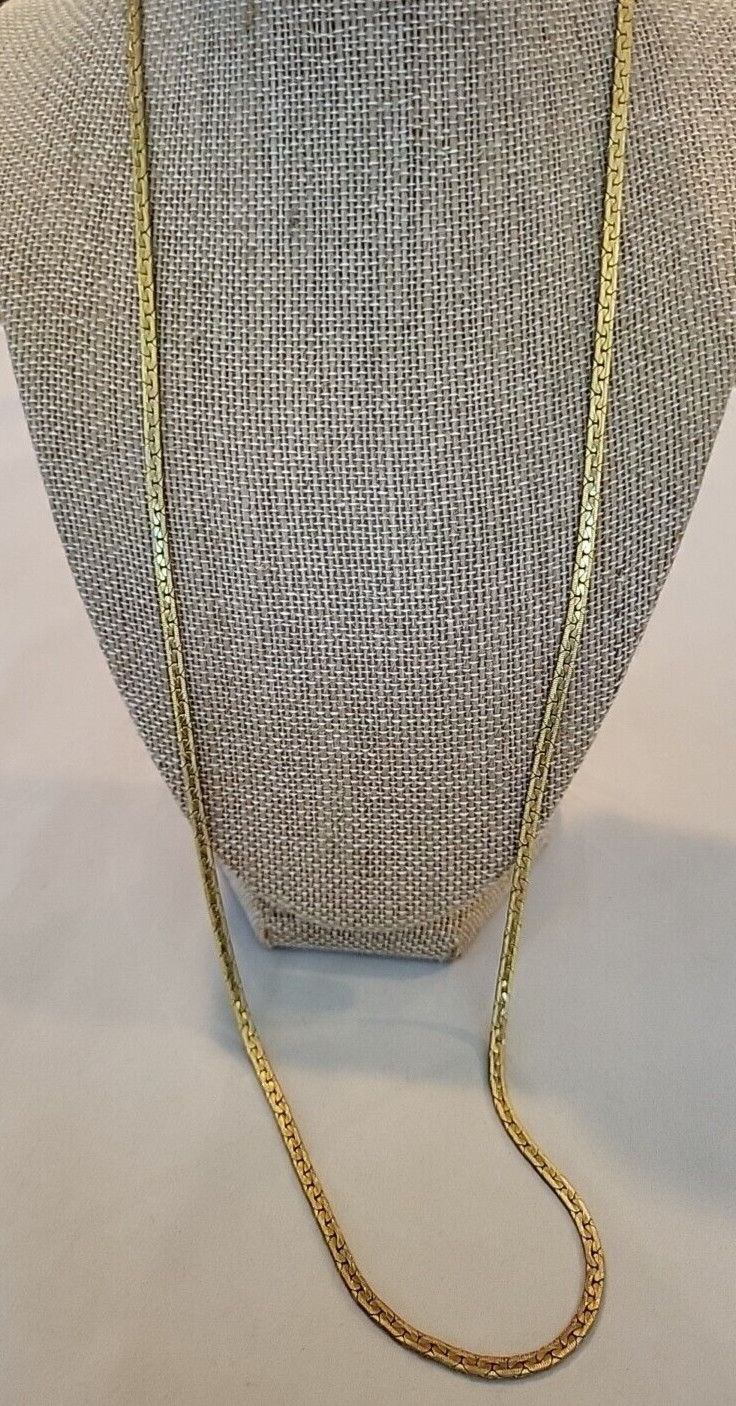 ESTATE GOLD PLATED FANCY FLAT LINK – LONG CHAIN NECKLACE – VINTAGE 30″ LONG
