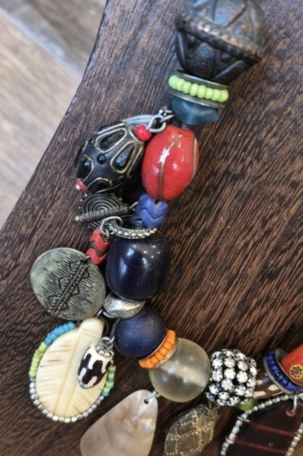 Vintage Eclectic Charm Bead Adjustable Length Leather Cord Necklace