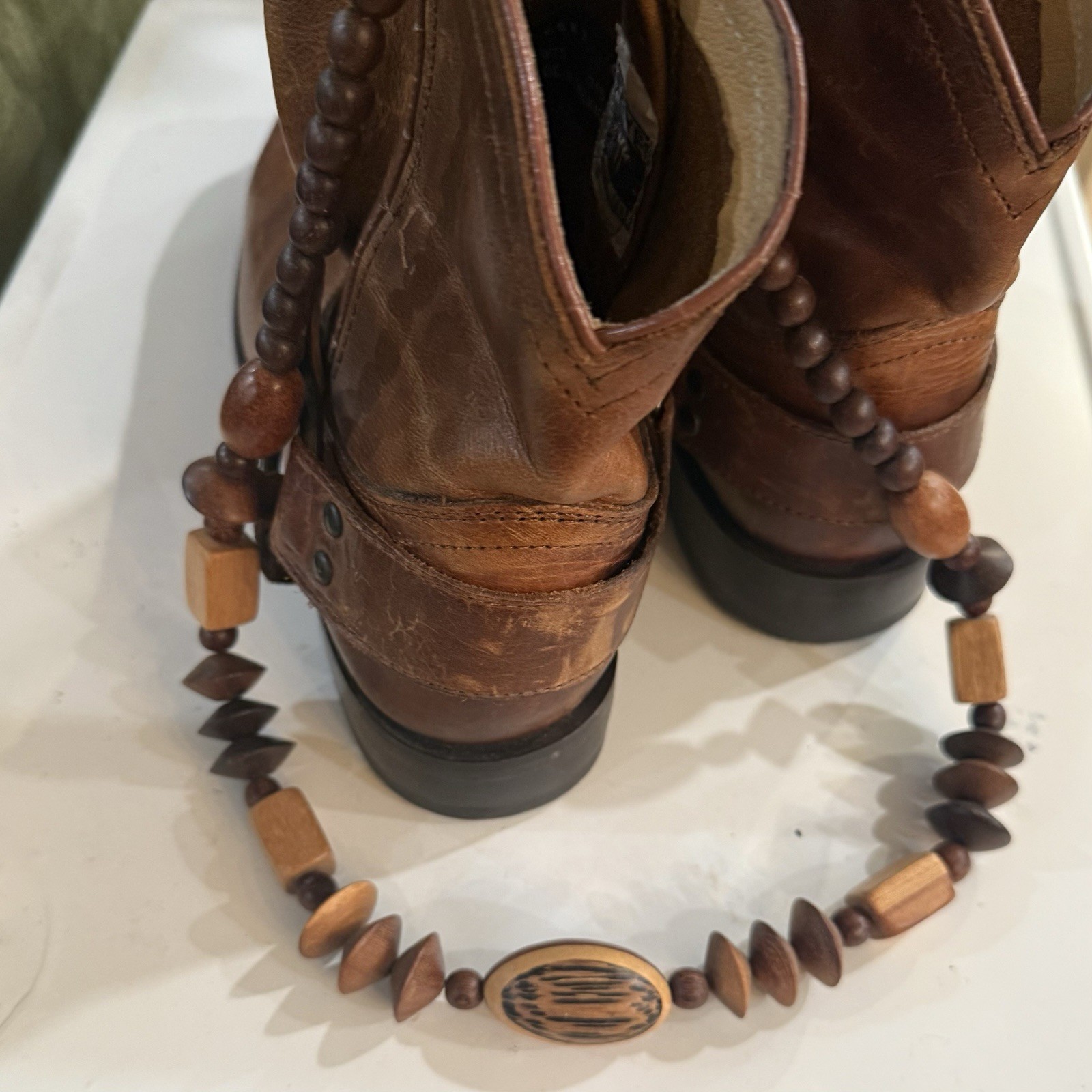 Vintage Carved Wood Beaded Necklace Bohemian Chunky Statement Barrel Clasp 27”