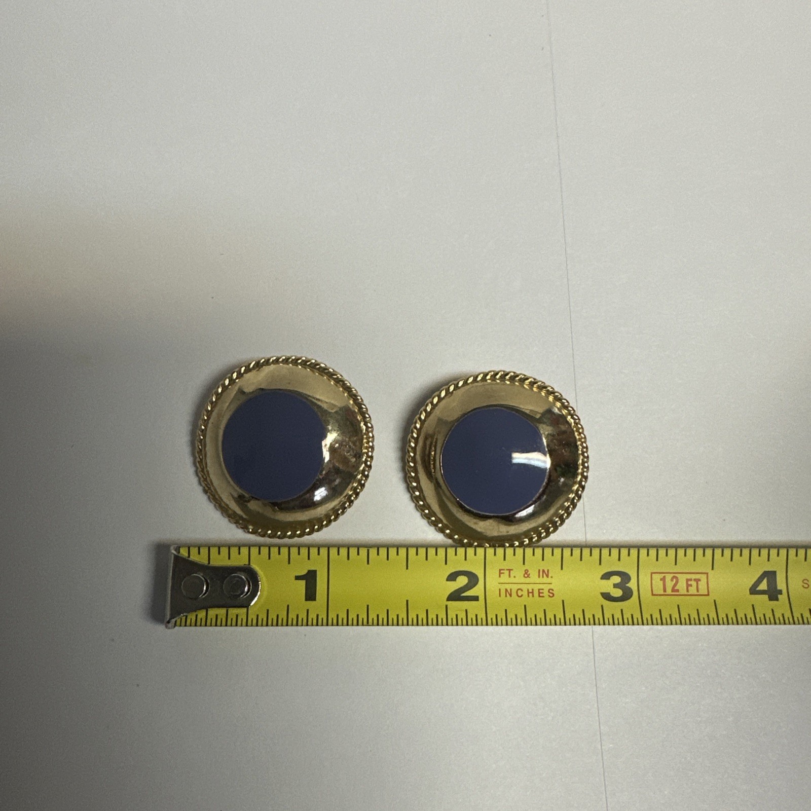Vintage Gold Tone And Enamel Domed Clip On Earrings Blue Violet