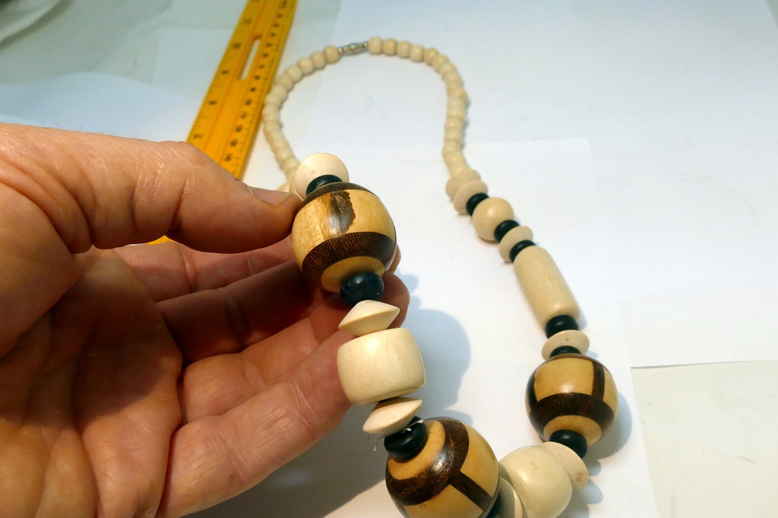 Large Wood Bead Necklaces Women Necklaces Boho black white brown stripes
