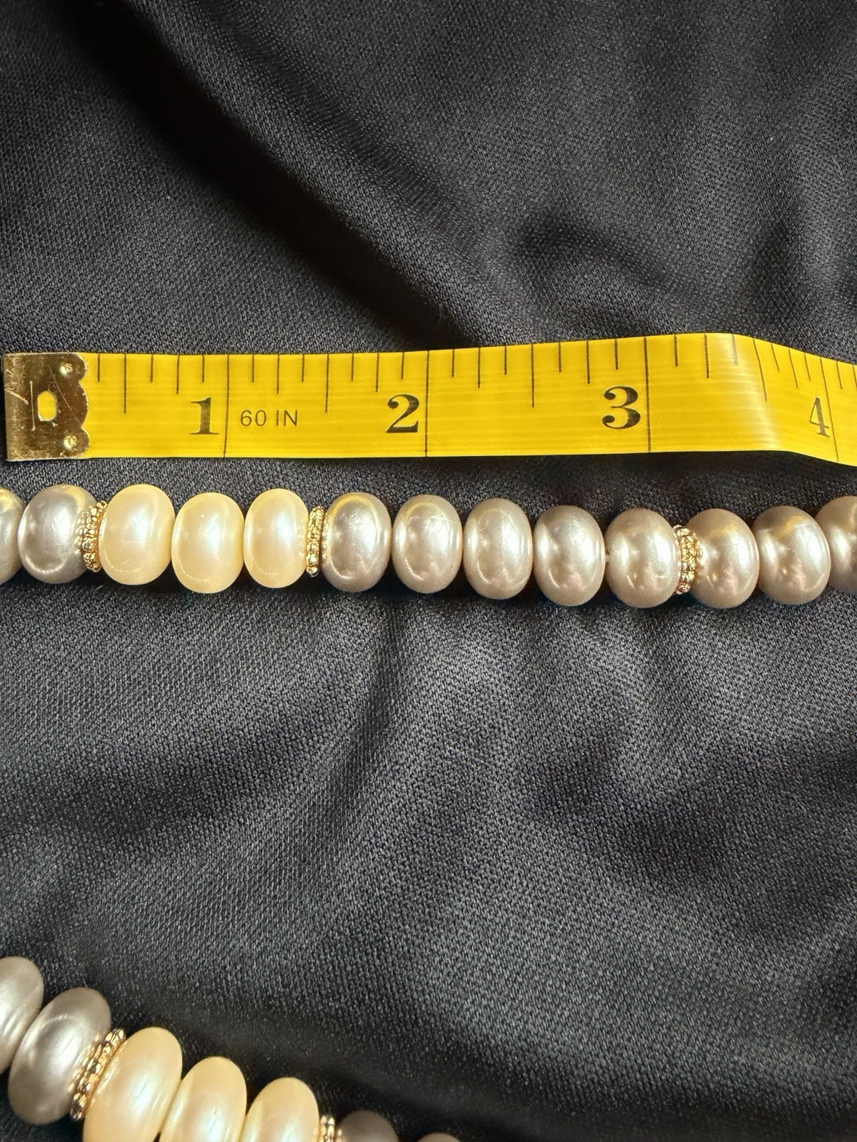 Monet Signed Vintage Faux Pearl Necklace Oval Baroque Gold Spacers 16.5 in