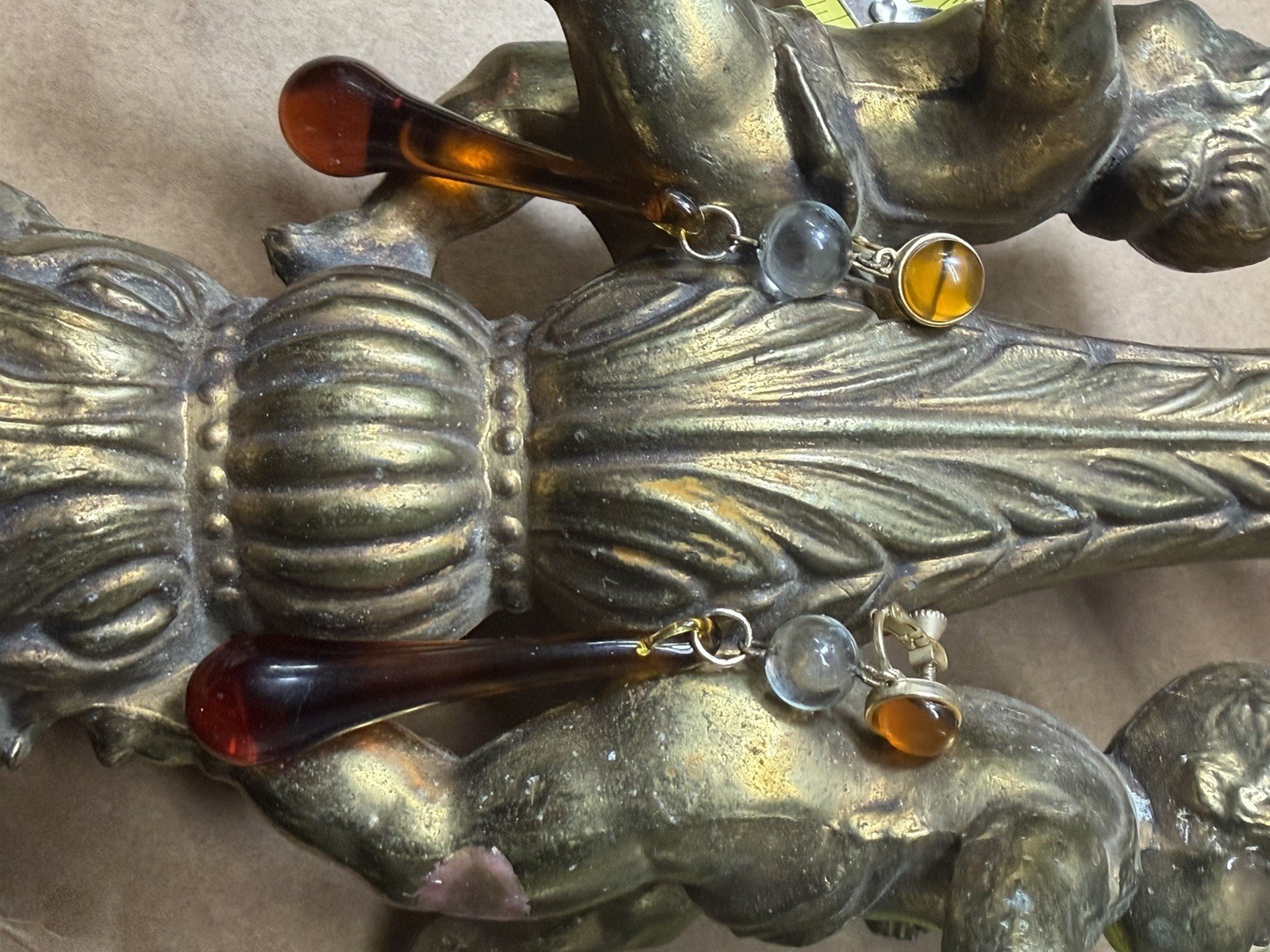 Art Nuevo Pool Of Light Inspired Amber Earrings Screw Back