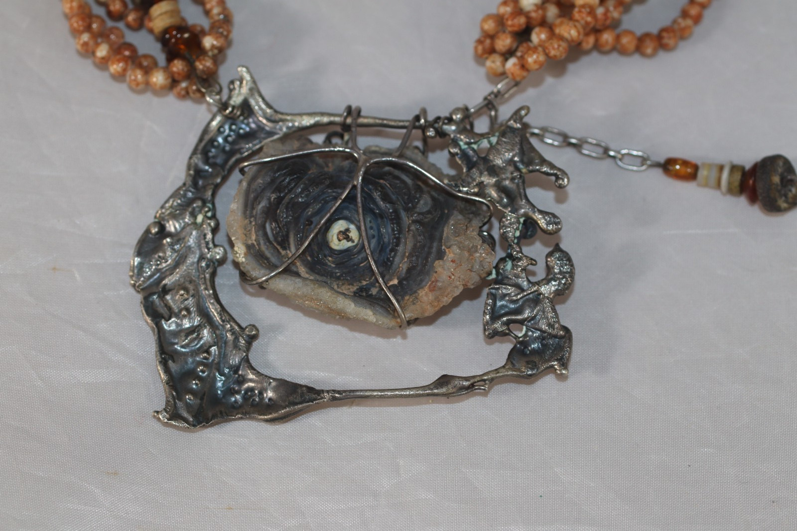 Fab! Cathleen McLain Brutalist Druzy Quartz Sterling Silver Pendant Necklace