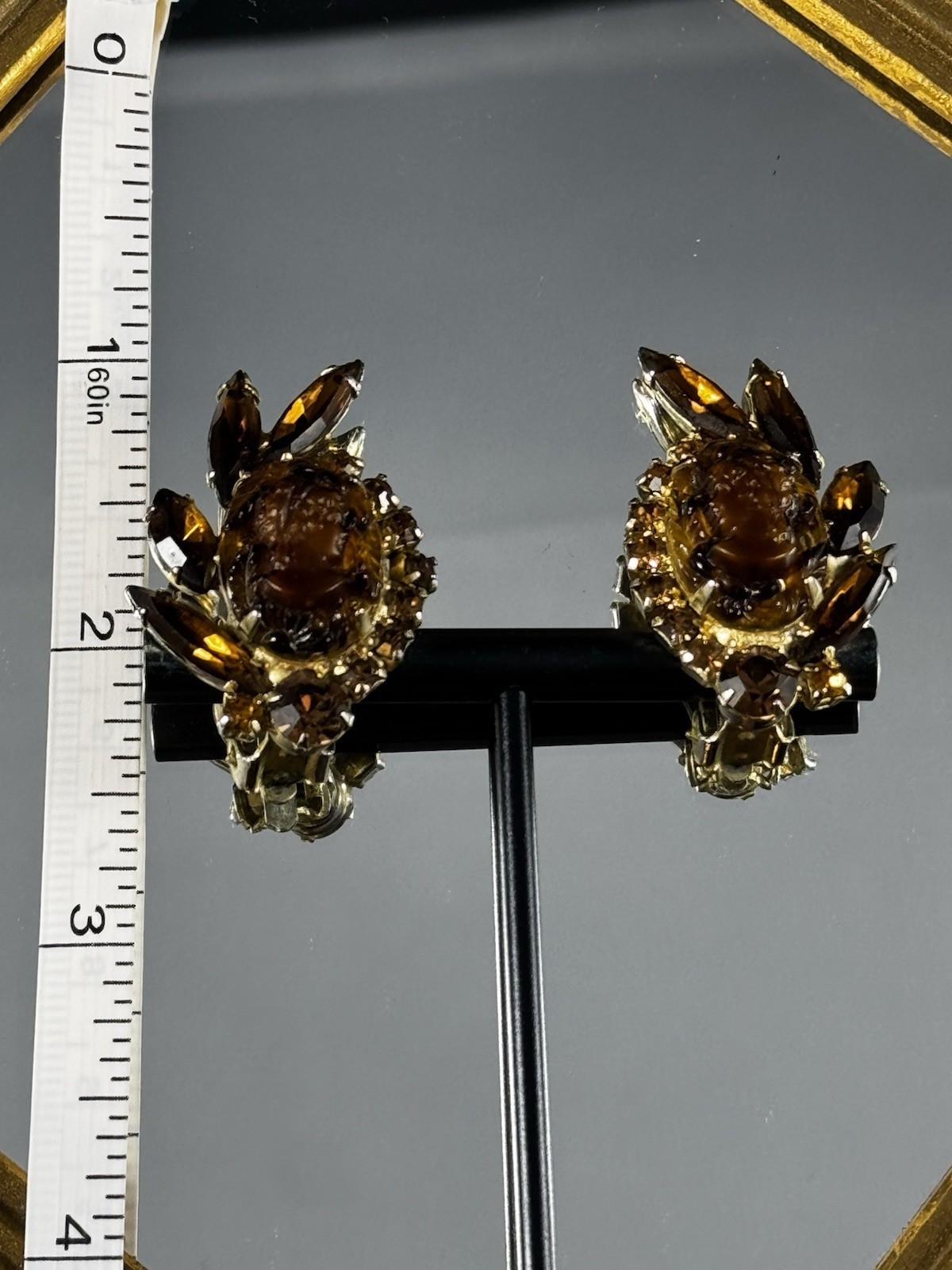 Vintage JULIANA CAMEO SET TORTOISE FAUX TOPAZ RHINESTONES BROWN WITH GOLD TONE