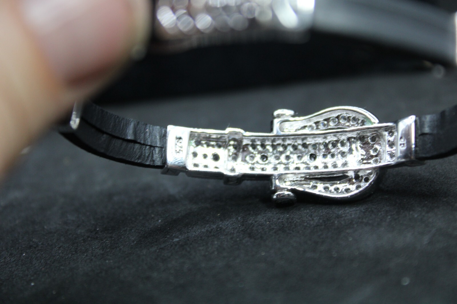 VINTAGE CHINA RP HORSESHOE CRYSTAL RHINESTONE LEATHER BRACELET 7 1/2″