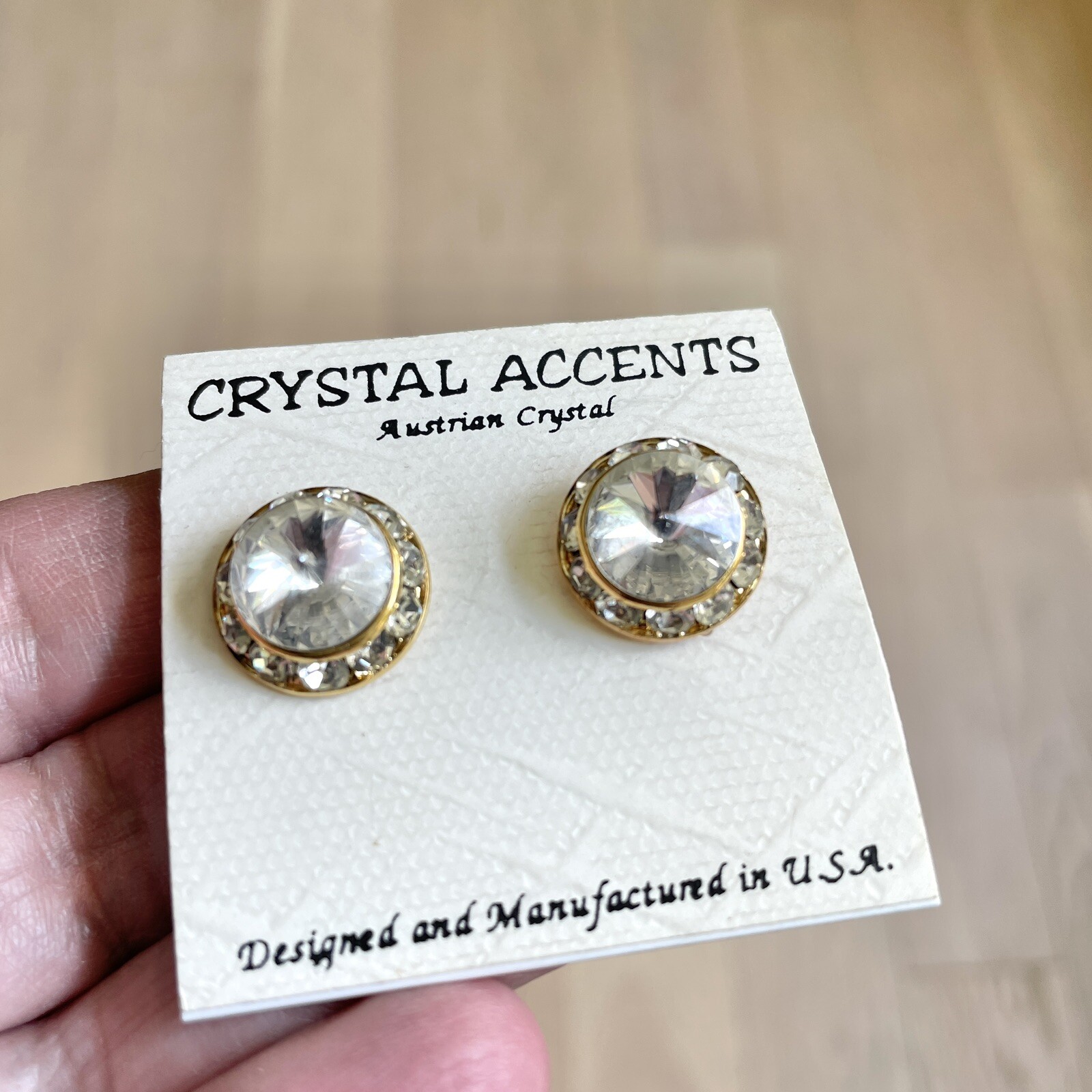 NOS Vintage Crystal Accents Post Earrings Austrian Crystal Gold Tone Made In USA