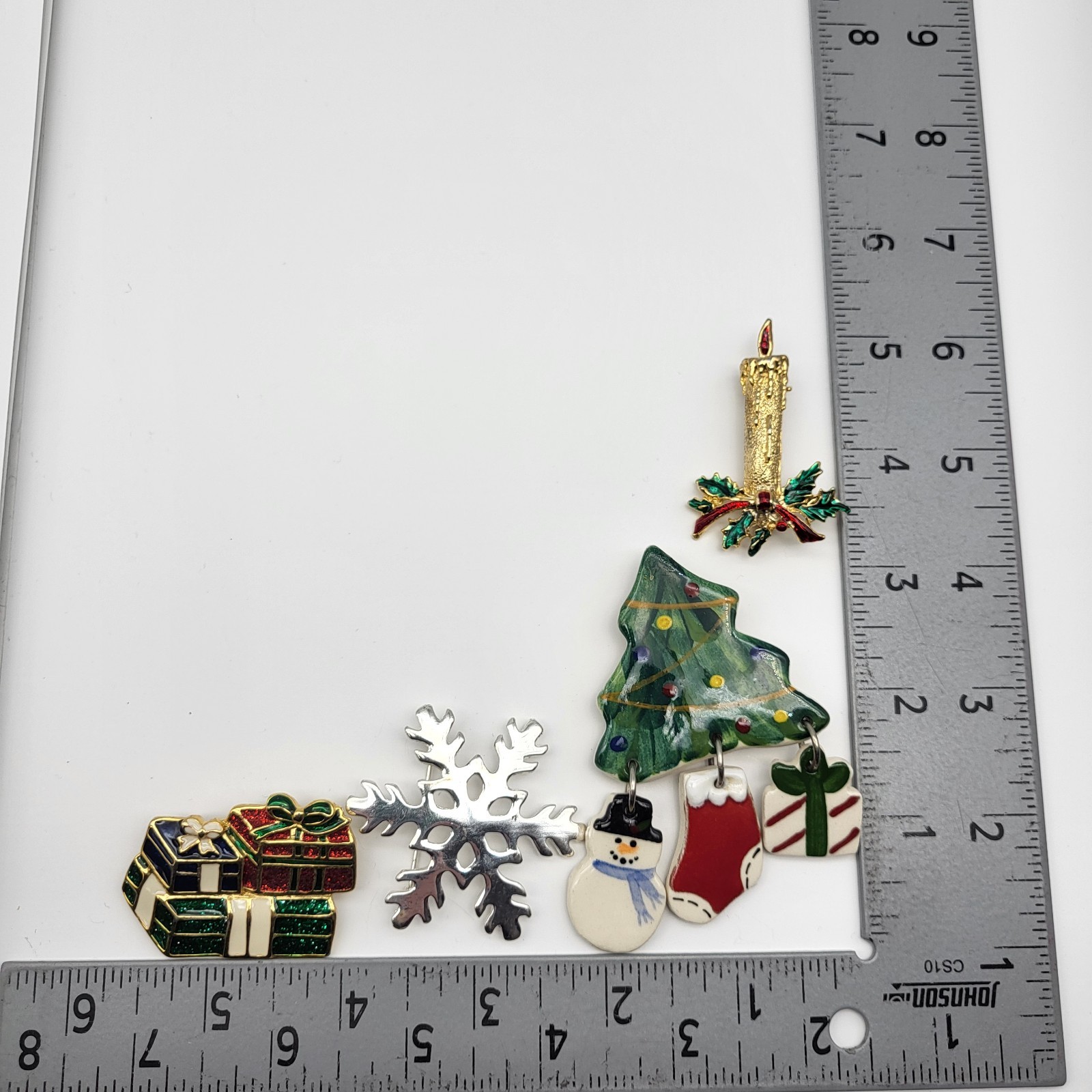 Christmas Brooch Pin Lot Vintage Collection Enamel Ceramic Tree Snowflake