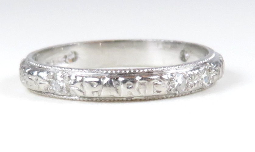 Rare Antique Platinum Diamond Vow Ring “Until Death Do Us Part” Size 5.5 UK-K1/2