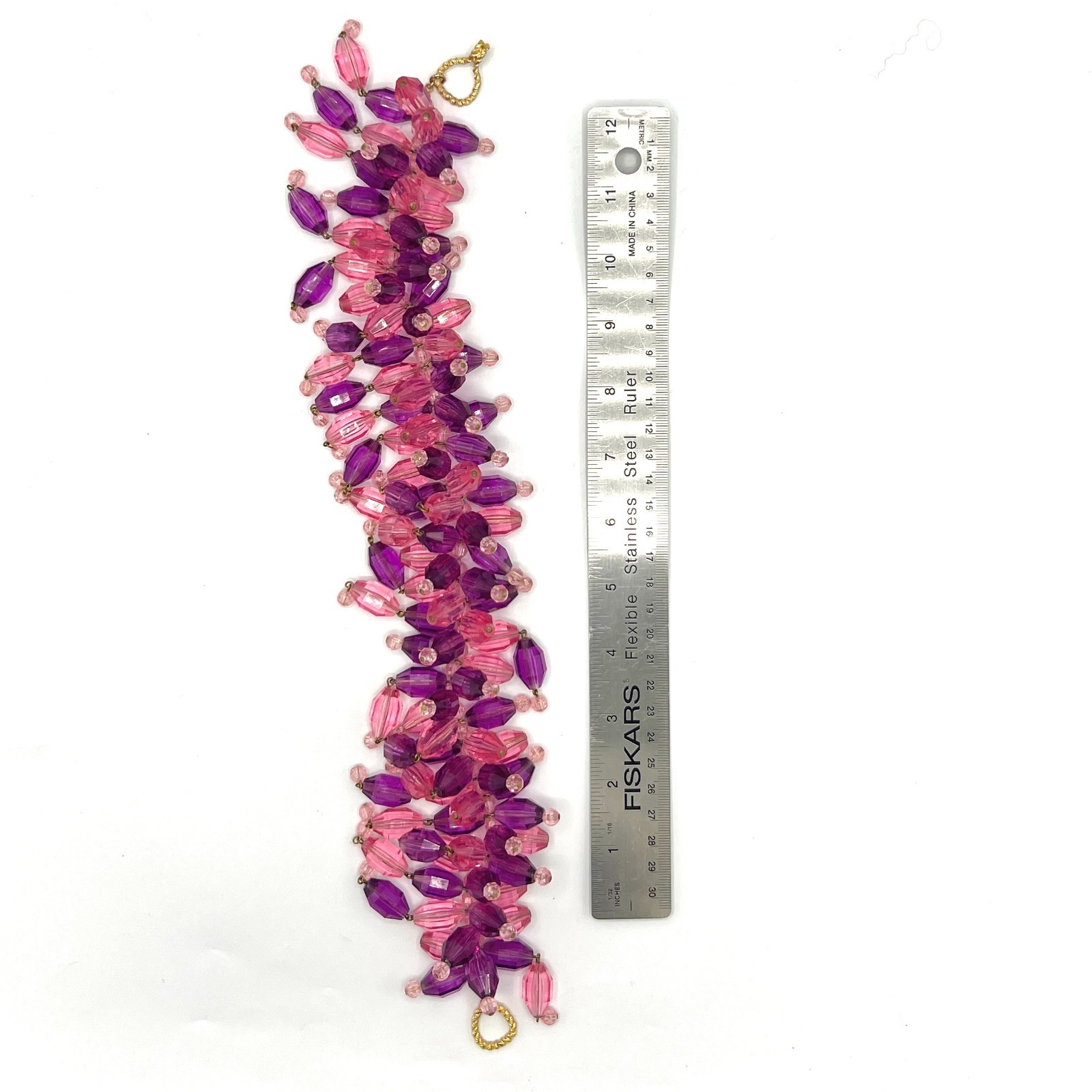 Vintage Pink Purple Faceted Bead Bib Necklace 1960s Cha Cha Fringe Necklace