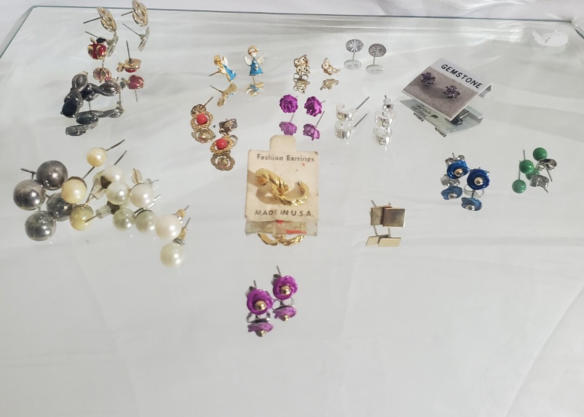 Vintage Earring Lot 16 pair miniature rose angel butterflies posts 60s 80s 90s