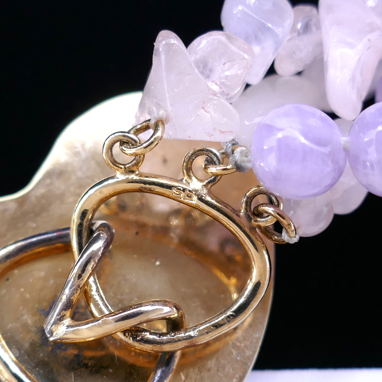 MULTISTRAND AMETHYST ROSE PINK QUARTZ GEMSTONE CHIP TORSADE BEAD NECKLACE