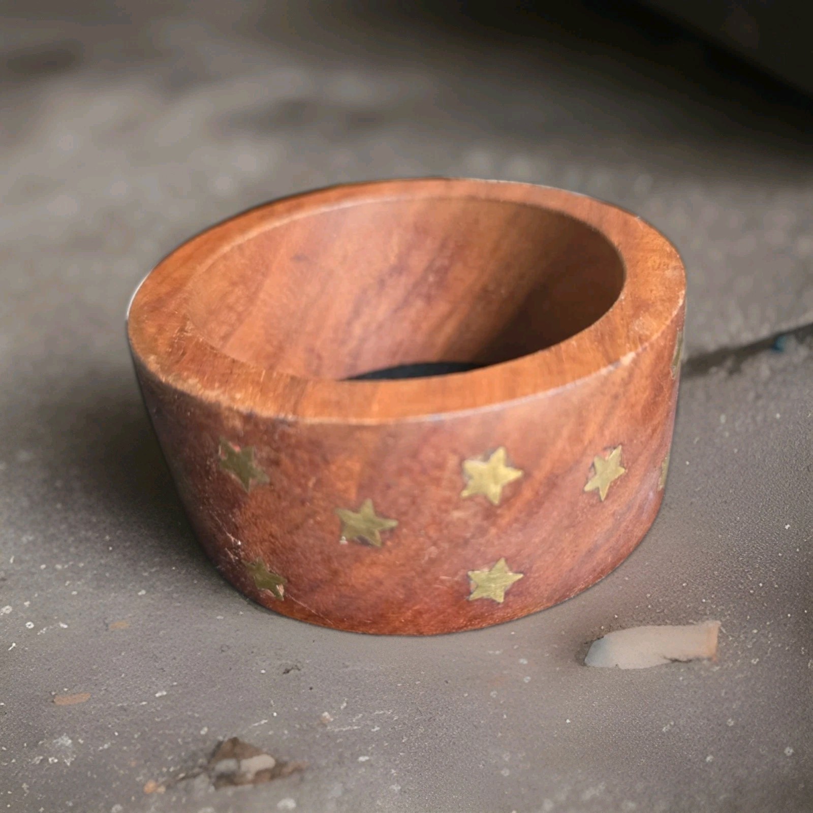 Statement Wood Bangle Bracelet With Brass Stars Inlayed 1⅜” Wide