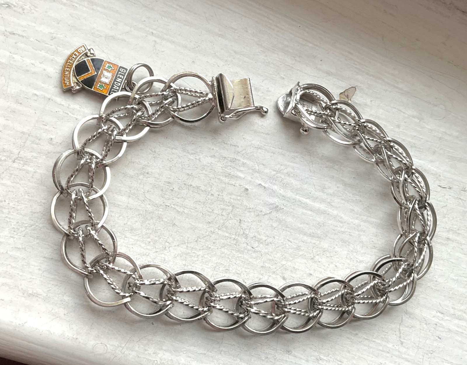 Vintage Starter SILVER CHARM BRACELET Wearable 7 1/8” USA Made Patent