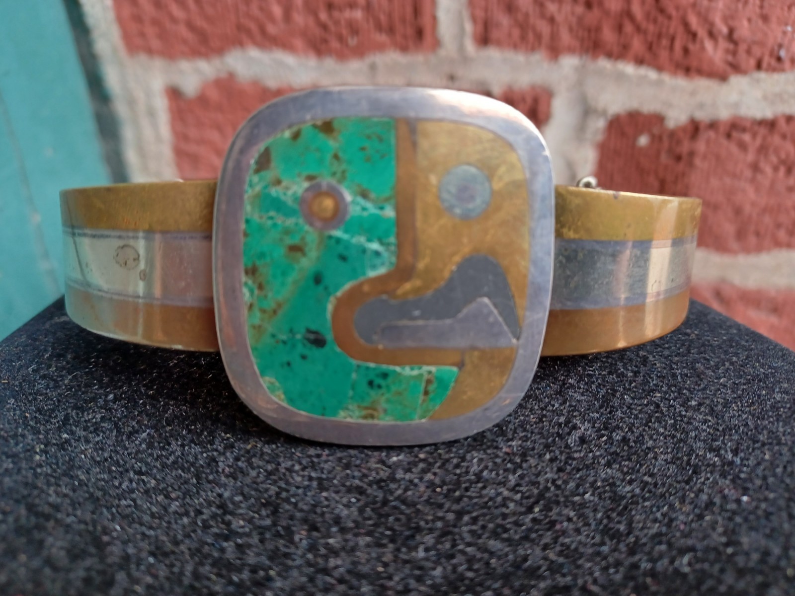 VINTAGE MODERNIST LOS CASTILLO METALES MEXICAN MIX METAL SILVER PARROT BRACELET