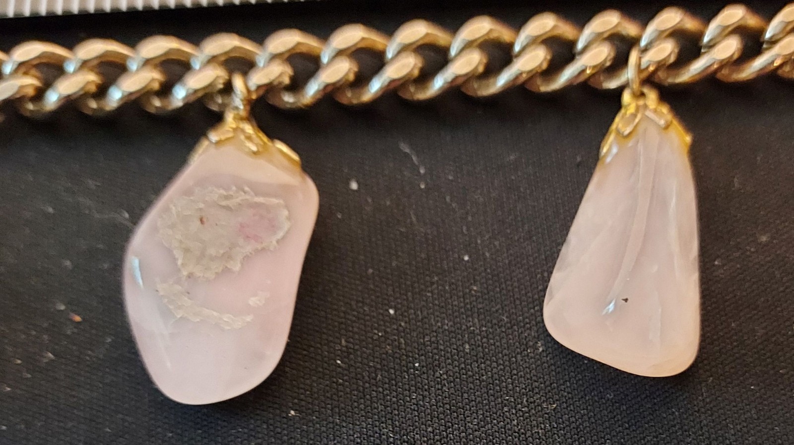 Vintage 7 Inch Rose Quartz and Metal Bracelet – Four Large Stones – STUNNING!
