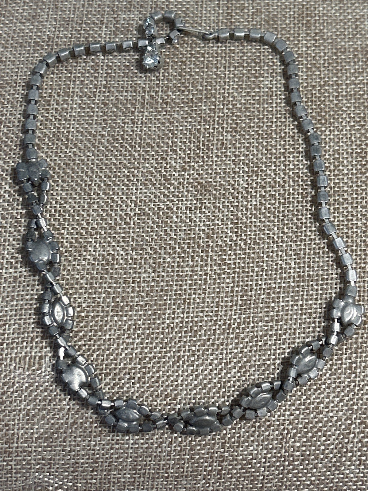 Vintage Silver-Tone Choker with Black Marquise & Clear Round Rhinestones
