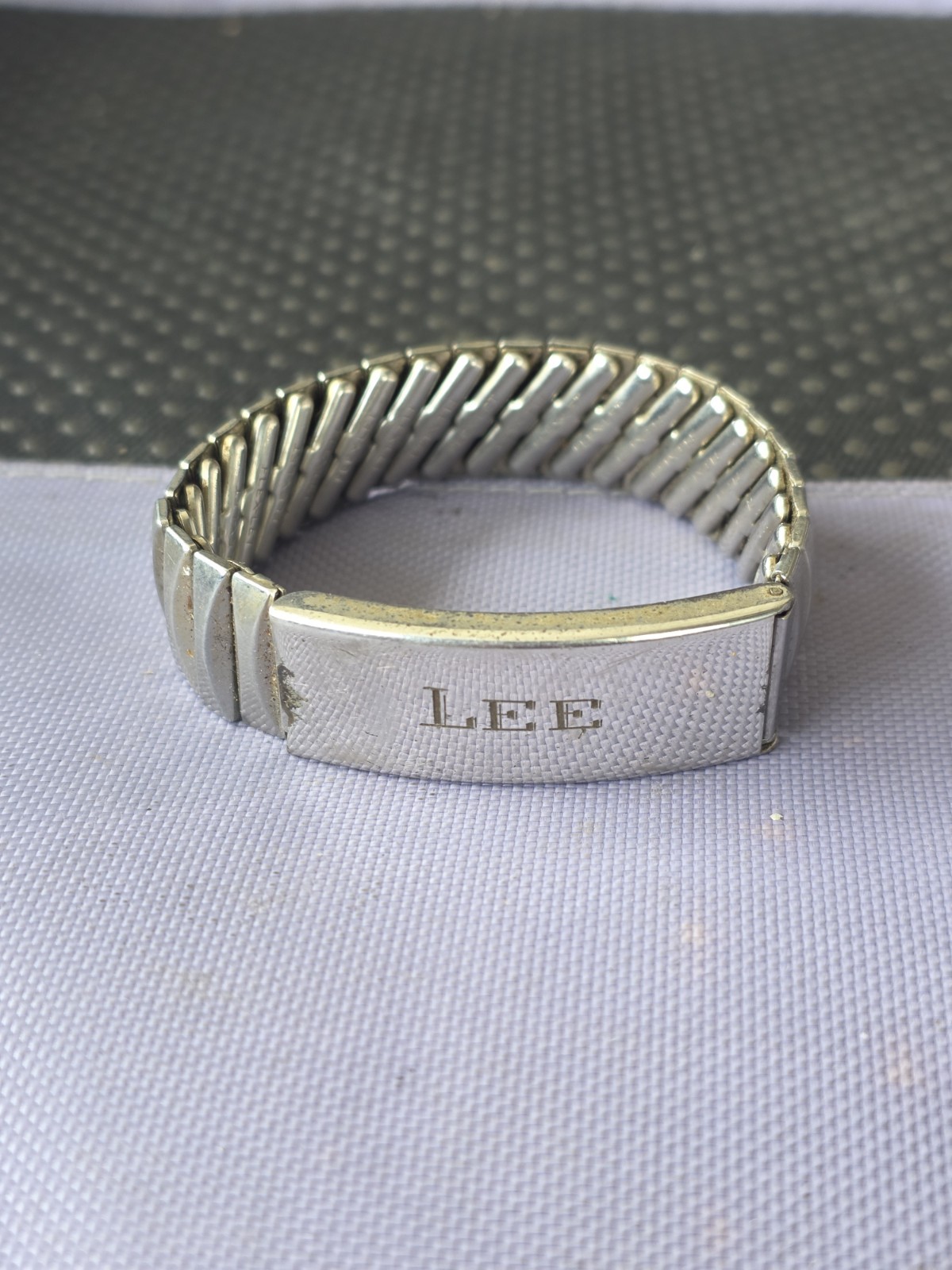 Vtg Sterling Silver Top Flex-Let engraved Lee Picture Bracelet Pre Owned #H