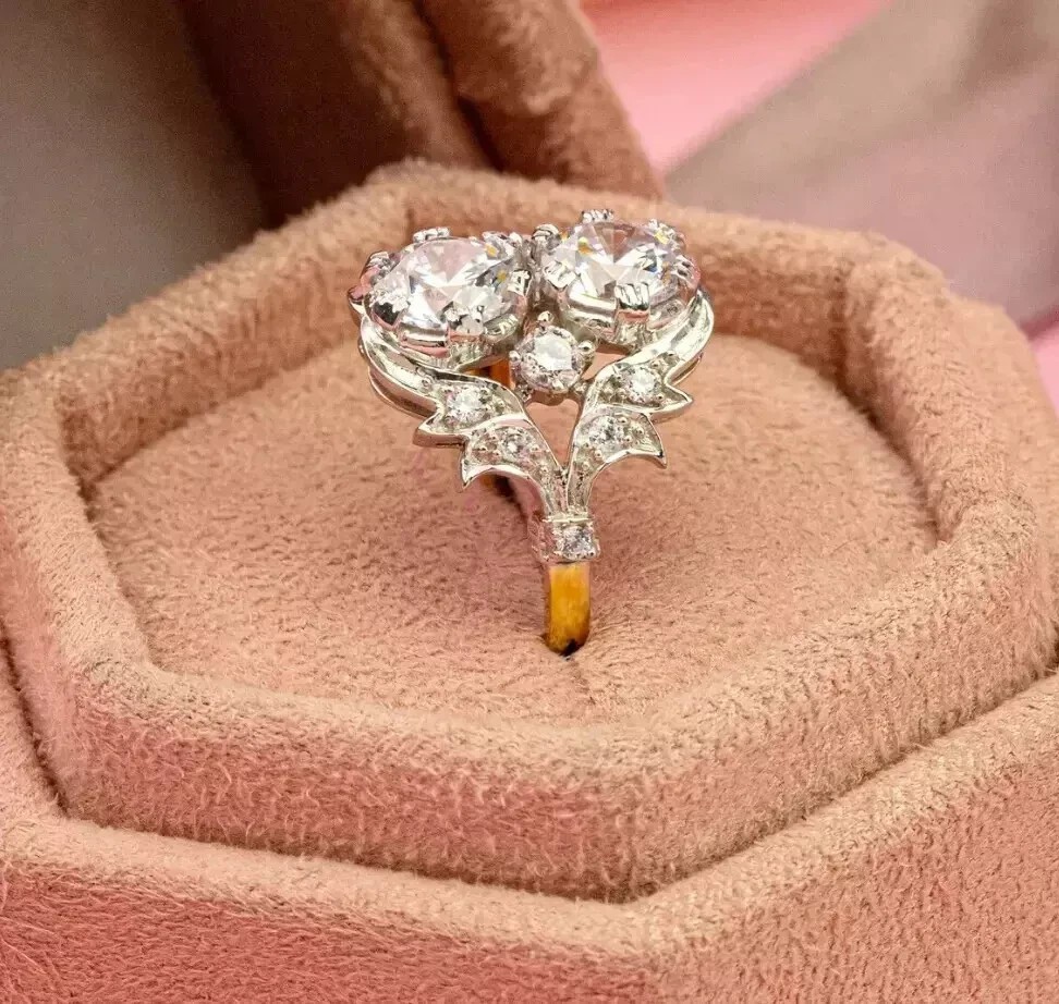 Vintage Art Deco Style Round Cut Lab Created Diamond Engagement 14K Gold FN Ring