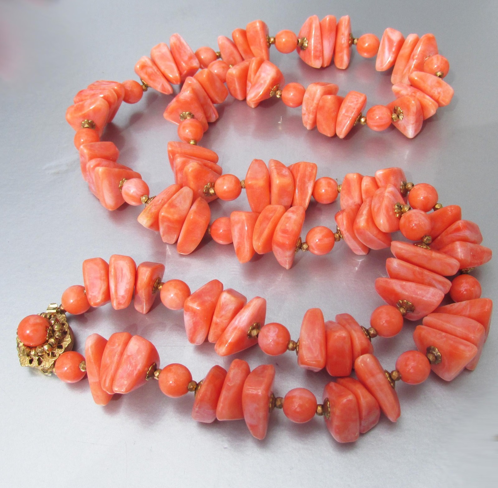 RARE Signed Miriam HASKELL Vintage Necklace Bracelet Earrings Faux Coral Set