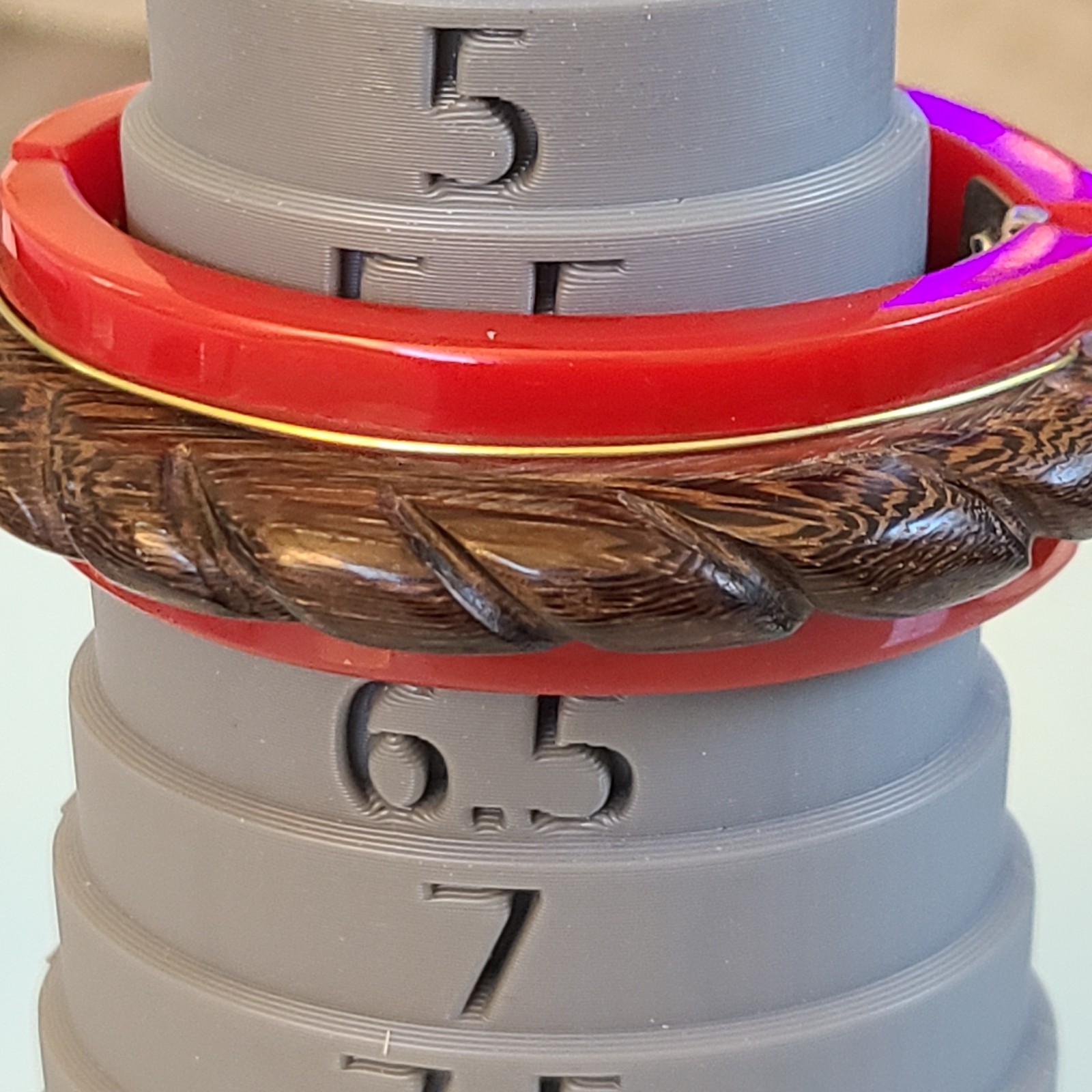 DANNIJO Vintage Carved Wood & Red Resin Hinged Bangle Bracelet Chunky Boho Cuff