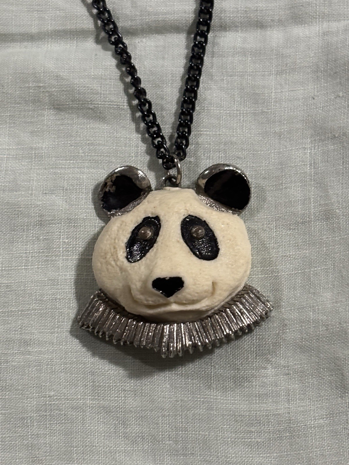 Rare 1970s Luca Razza Panda Necklace Signed Resin Pendant Designer Vintage HTF