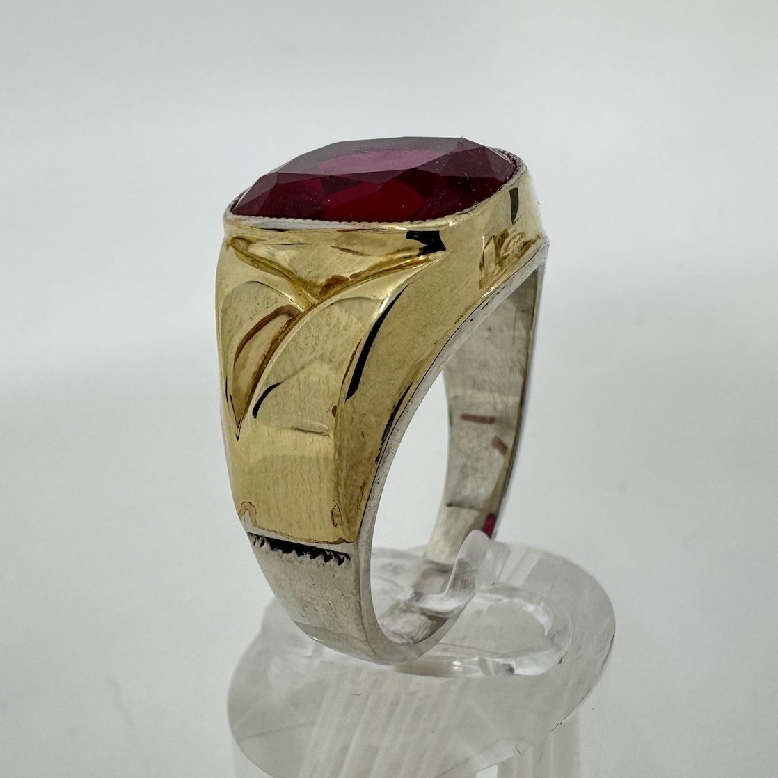 Antique Sterling Silver 10K Gold Top Ruby Mens Ring Sz 12 – 10g