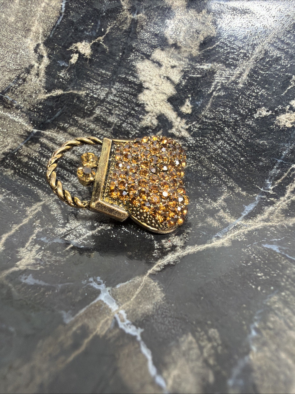 Vintage Enamel Brooch | Pin Purse Rhinestone Topaz Color Petite