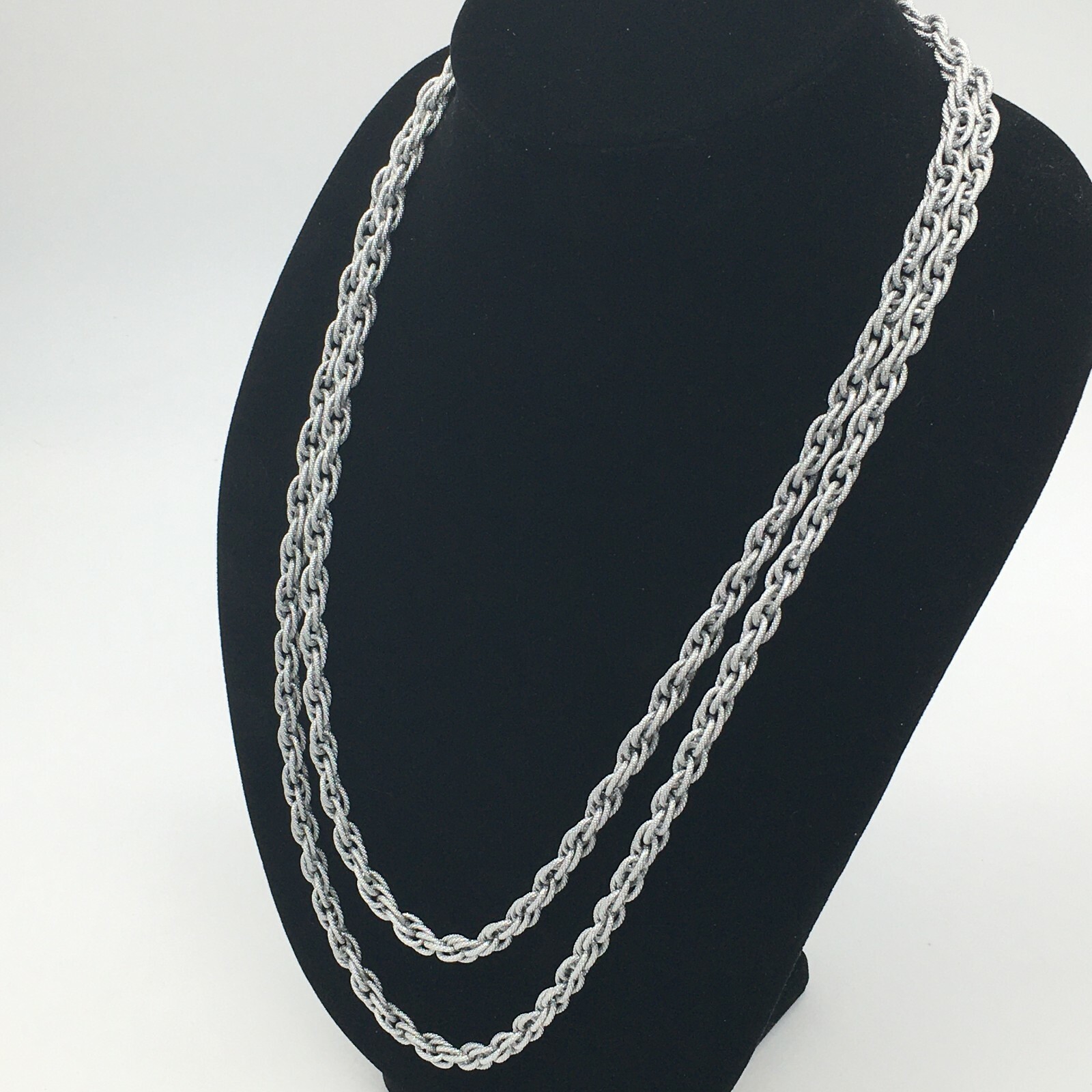 Silver Textured German Eloxal Aluminum Curb Link Double Wrap Chain Necklace ✨EXC