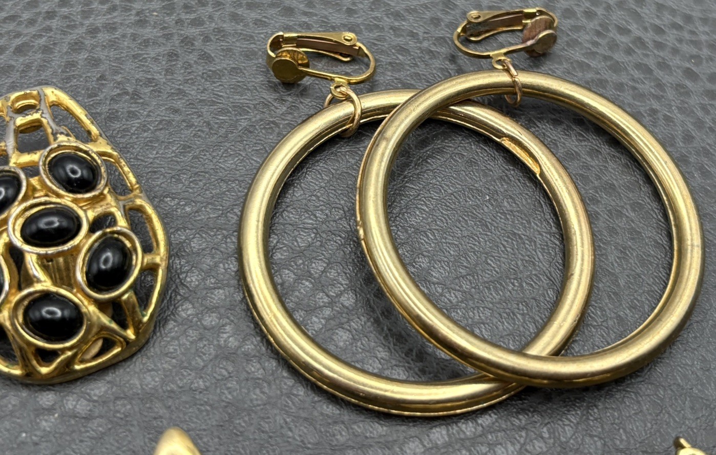 VINTAGE 60’s – 80’s Gold Tone EARRINGS Hoops 1 Monet Enamel CLIP LOT READ