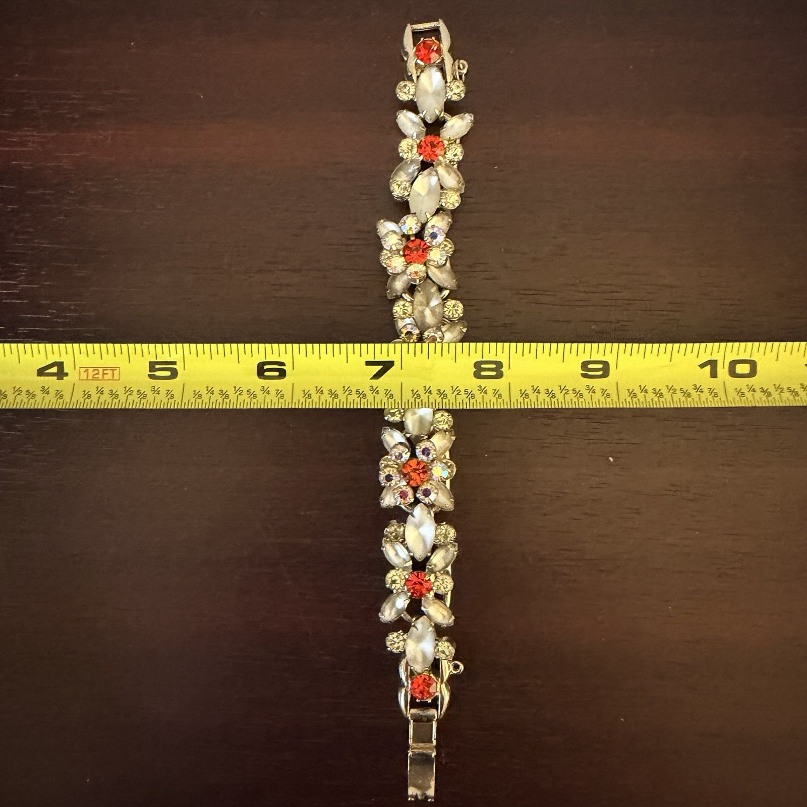 Vintage Juliana D&E Bracelet Frosted White Satin Glass Electric Orange Red AB