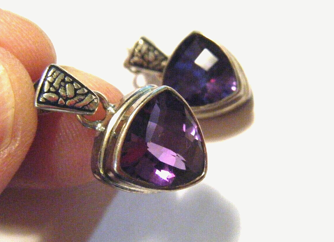 1″ Vintage Sterling Silver Purple / Blue Tanzanite Trillion Dangle Drop Earrings
