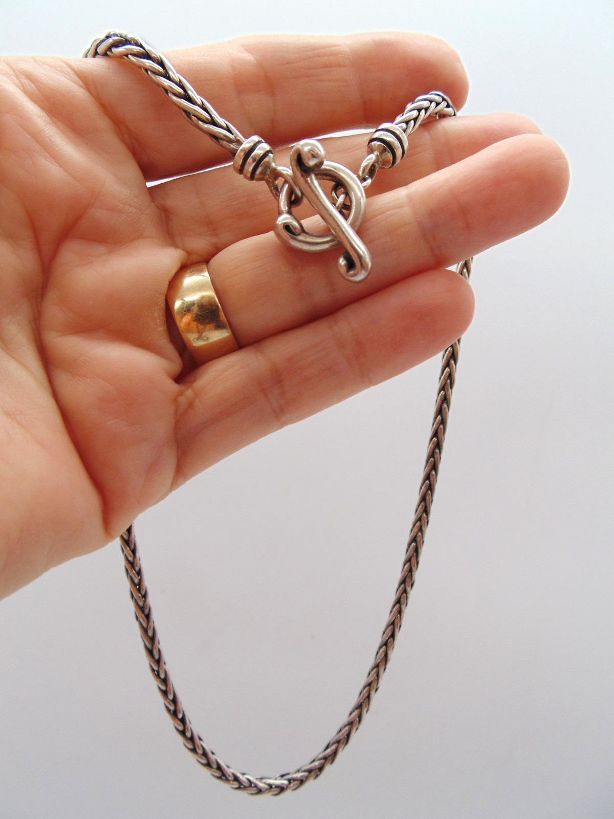 Vintage 33Gm ~ WAVY TOGGLE WHEAT CHAIN NECKLACE ~ 925 STERLING SILVER Tested 17″