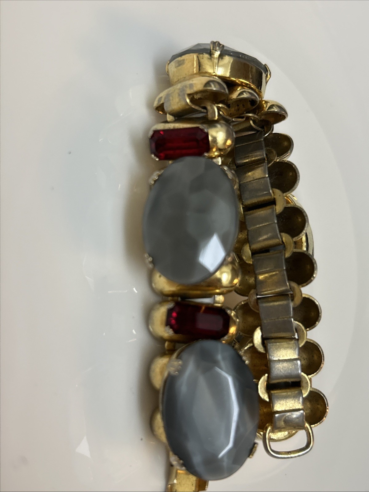 Juliana Delizza & Elster Grey And Red Rhinestone Bracelet Gold Tone Metal
