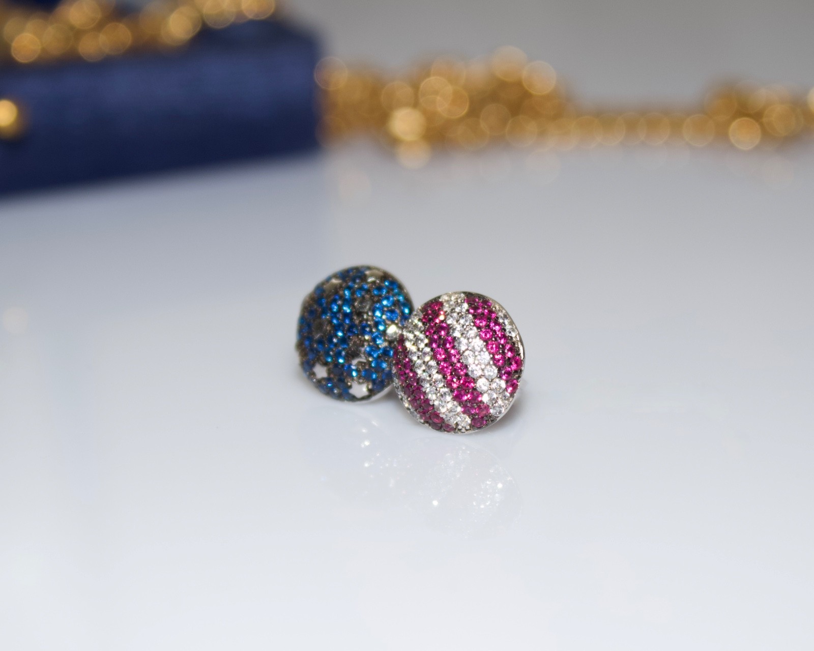 Vintage Ruby & Sapphire Red White and Blue Stud Earrings American Flag Stars and