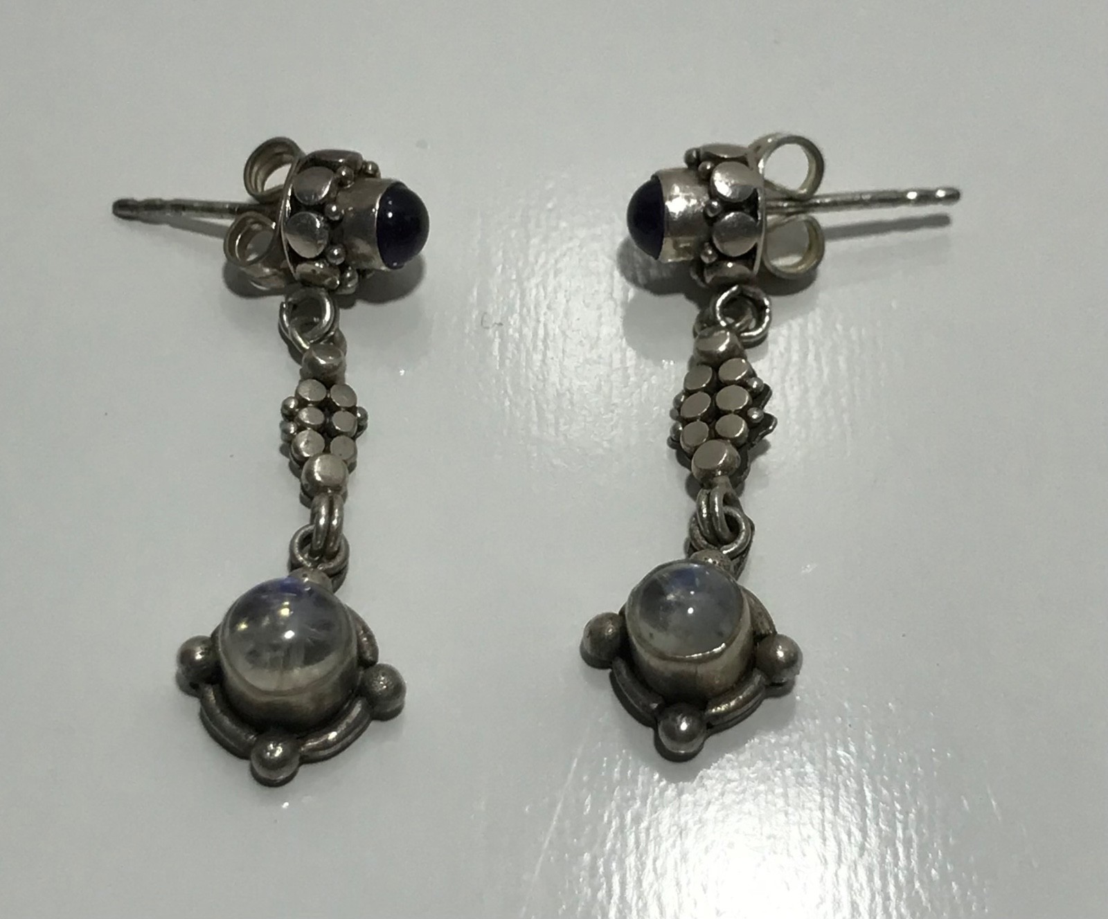 Vtg Sterling Silver 925 Amethyst & Labradorite Post Dangle Drop Earrings