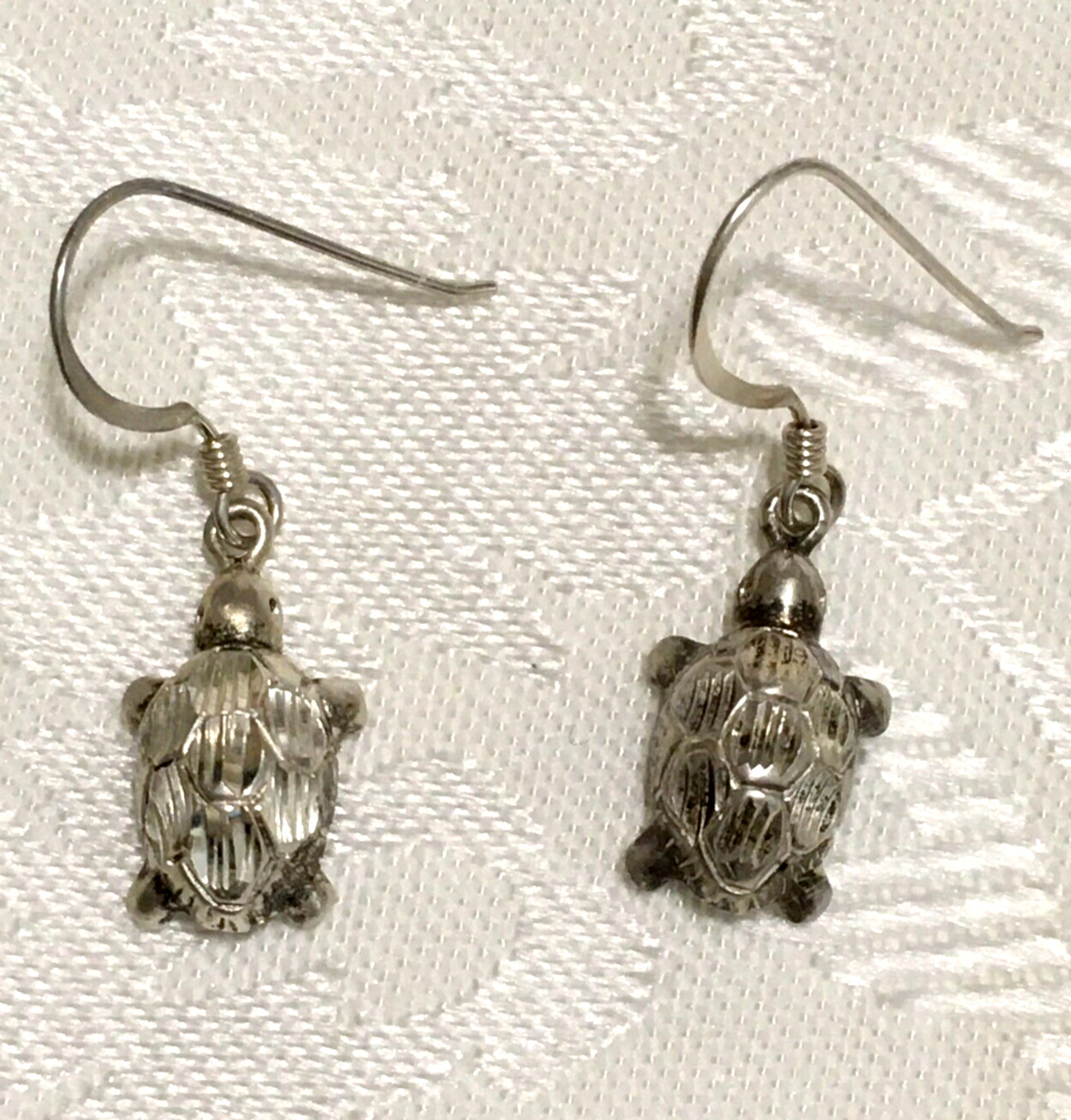 Sterling Silver 925 Turtle Earrings Pierced Hooks Dangle Drop