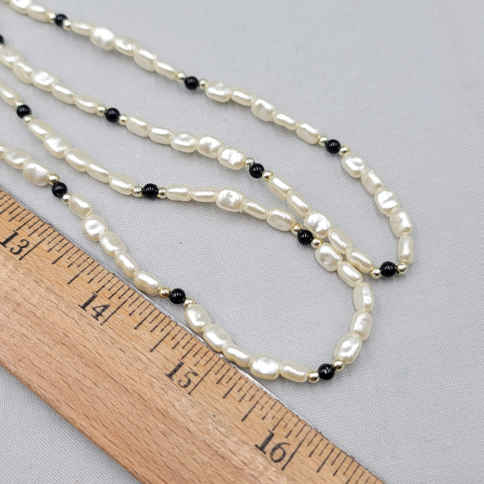 Vintage White Black Beaded Necklace Estate Costume Jewelry Very Long 64″