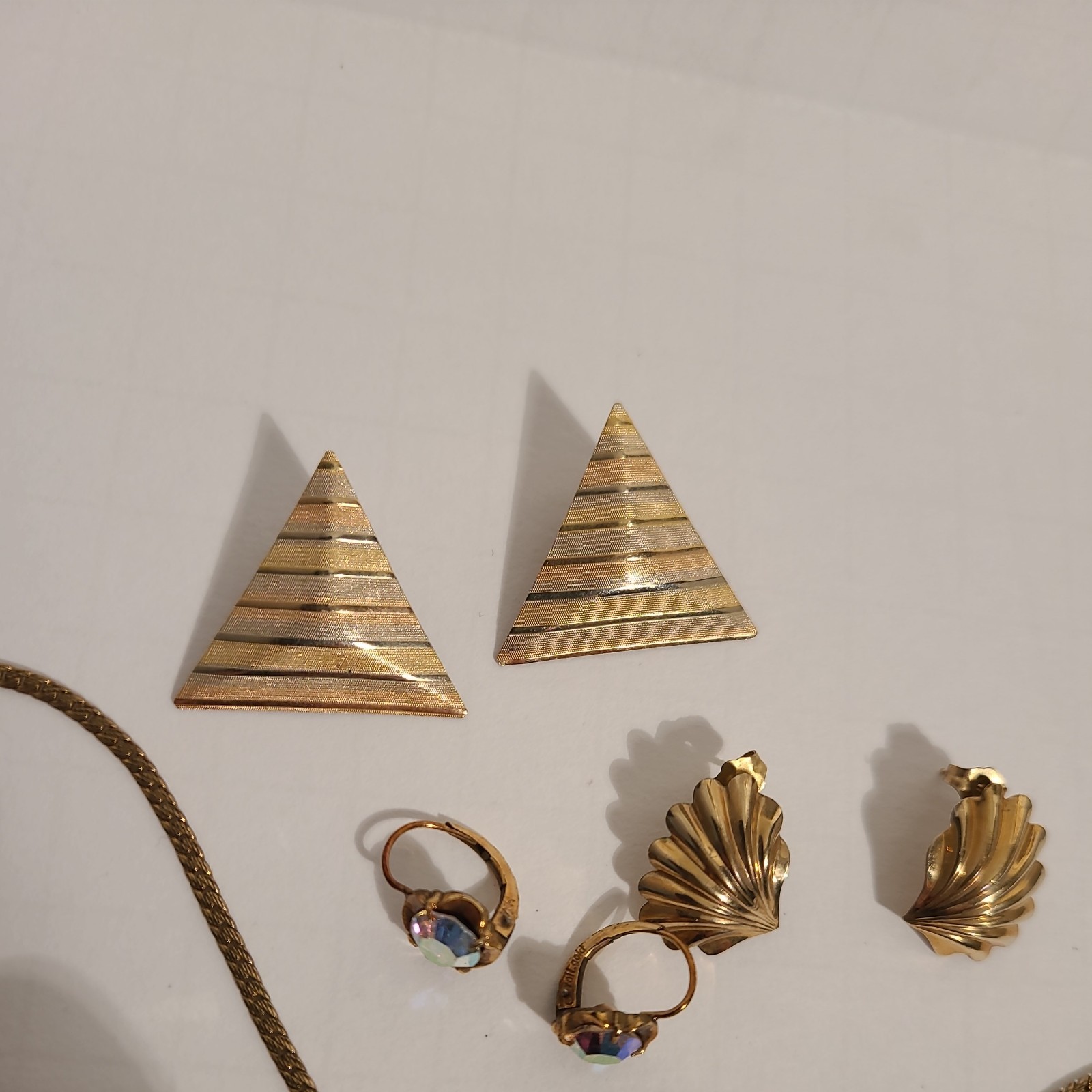 Vintage 14K GF Earrings, 12K GF Chain, Rolled Gold AB Earrings, 12K GF Brooch