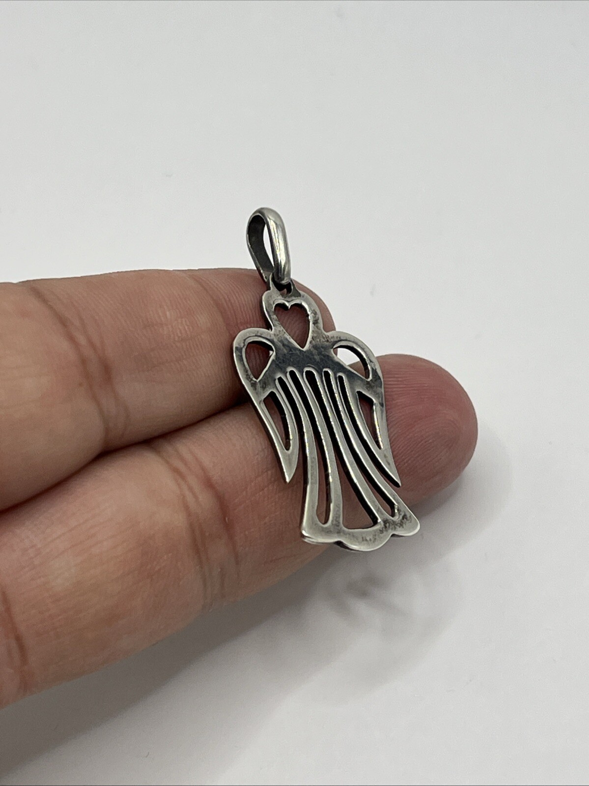 Vintage Sterling Silver Openwork Angel of Love Pendant —(A)