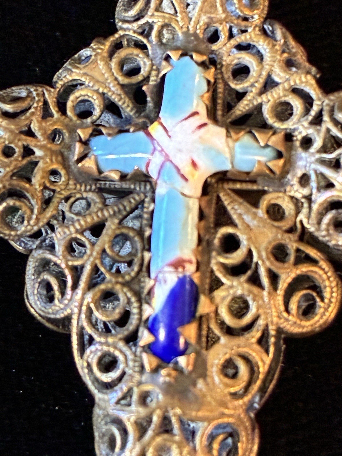 Antique Bavarian Crucifix Cross in Filigree Pendant