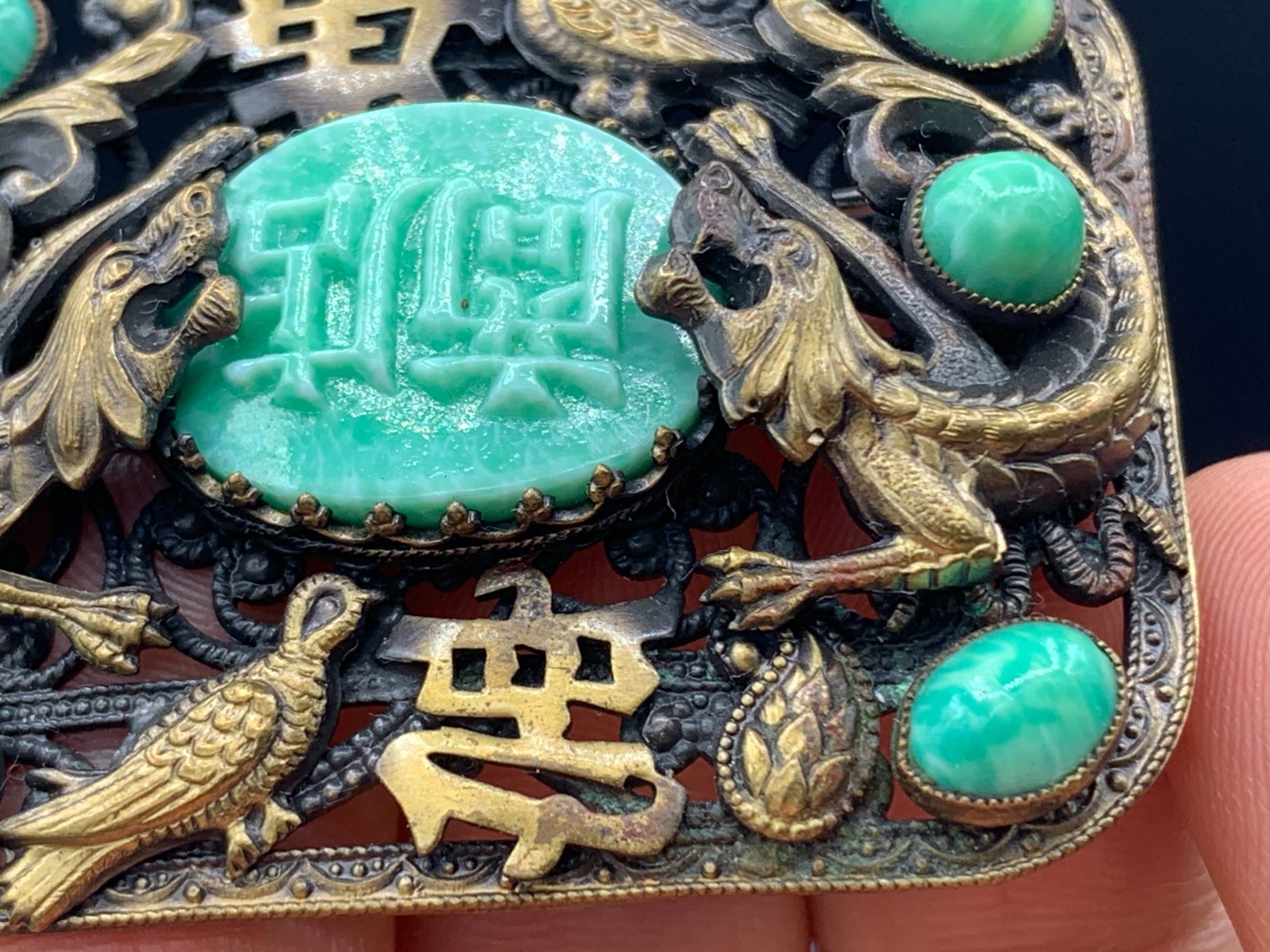 MAX NIEGER Pin Brooch Chinese Revival Pekin Glass Czechoslovakia circa 1920s