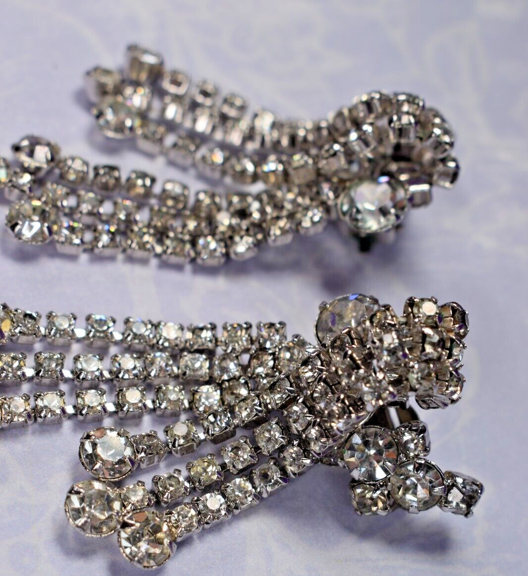 Rare La Roco Quality Designer Chandelier Dangle Rhinestone Clip Earrings 2.9″
