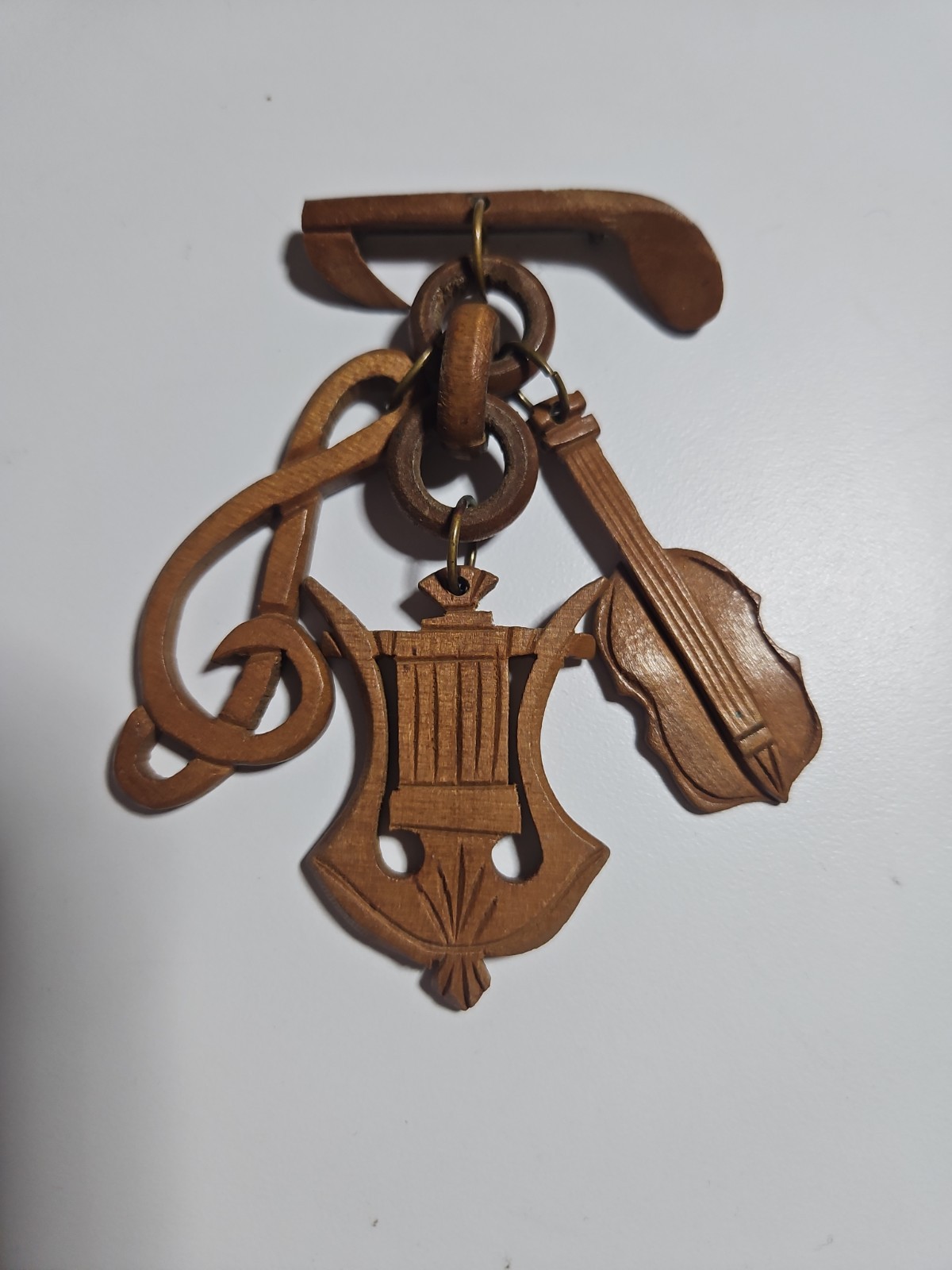 Vintage Guitar Brooch Pin Dangling Musical Notes Retro Music