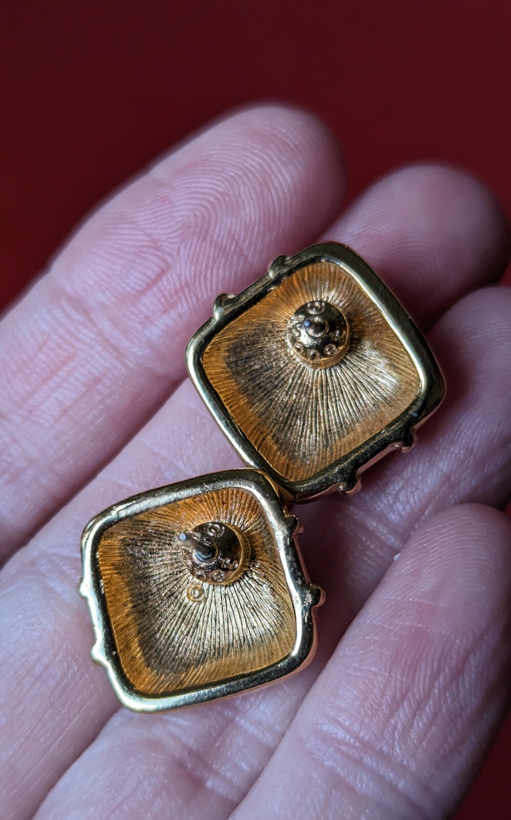 Vintage MONET White Black Enamel Gold Tone Braid Square Cushion Pierced Earrings
