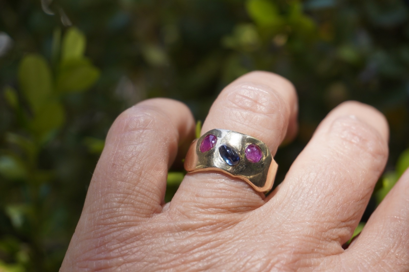 Thick Ruby & Sapphire 14K Gypsy Owl Ring