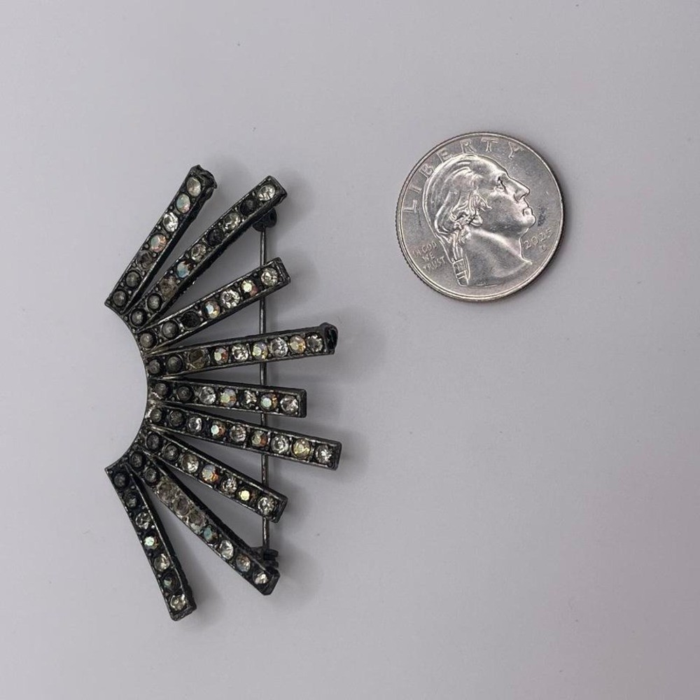 Antique Art Deco Pin Brooch circa 1920s Fan Shape Diamanté Old Hollywood