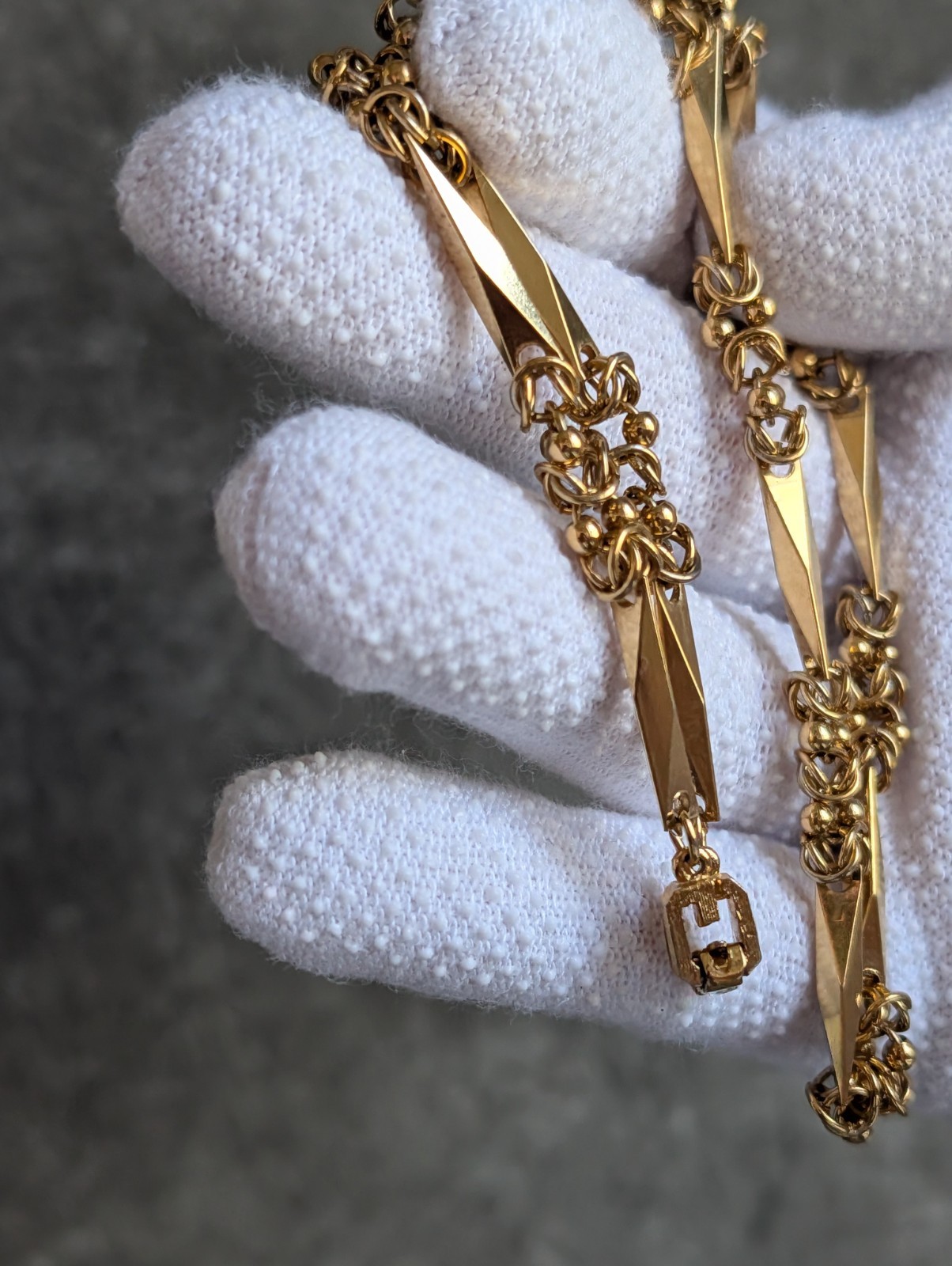 Vintage Givenchy Byzantine Link Bar Station Necklace Gold-Tone 17″