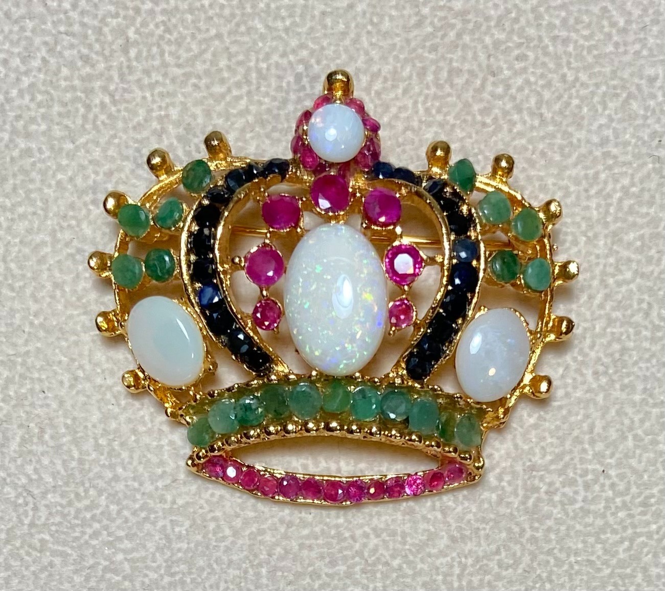 AUTHENTIC SWOBODA CROWN BROOCH ~AUSTRIAN OPAL, RUBY, SAPPHIRE, EMERALD!